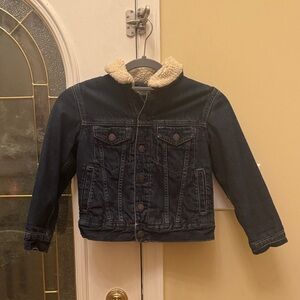 GAP Dark Blue Denim Jacket with Cream Sherpa Collar